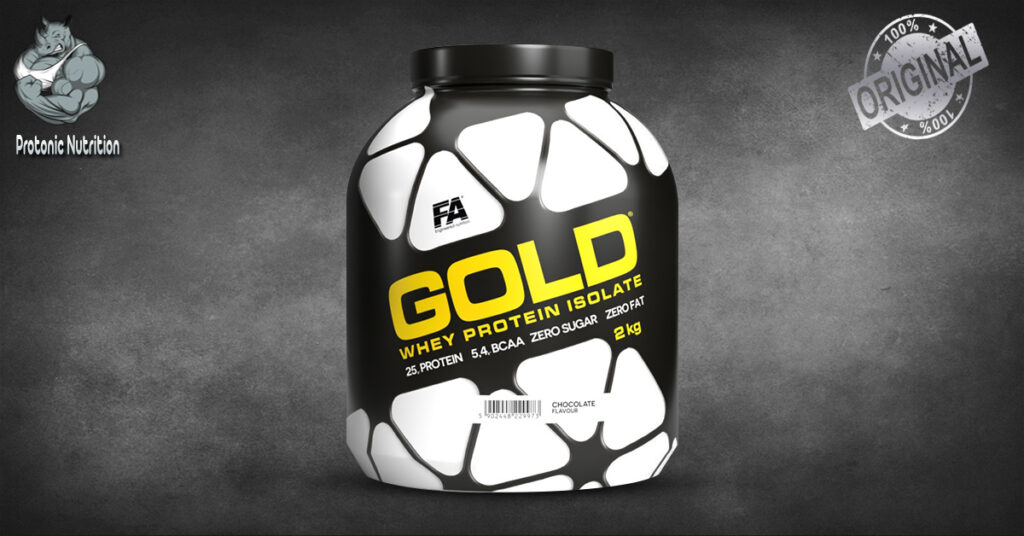 Gold Whey Protein Isolate – 2kg tub with high protein, zero fat, and BCAA formula. Best protein for lean muscle growth.